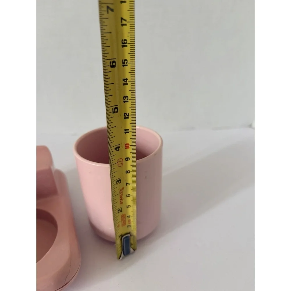 Vintage Pink Mauve Plastic Bathroom Set Toothbrush Holder Cup